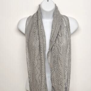 Vintage Grey Lace Knit Triangle Shawl 35.5” Soft Acrylic Open Weave Wrap